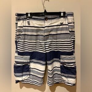Urban Heritage Striped Dark Blue Cargo Shorts - Size 32